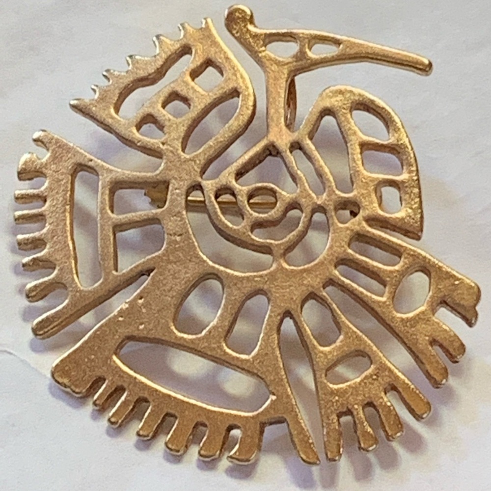 Sterling .925 gold overlay Aztec bird pendant pin